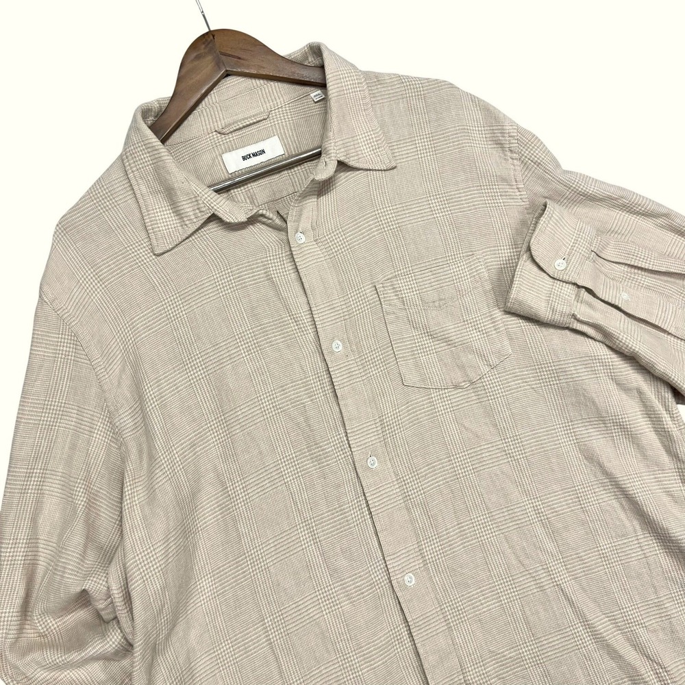 Buck Mason Mens XXL Tan Glen Plaid Cotton Long Sleeve Button Down Shirt BM13050